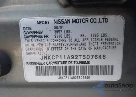 2002 Infiniti G20 Luxury z USA, uszkodzony, nr VIN JNKCP11A92T507646